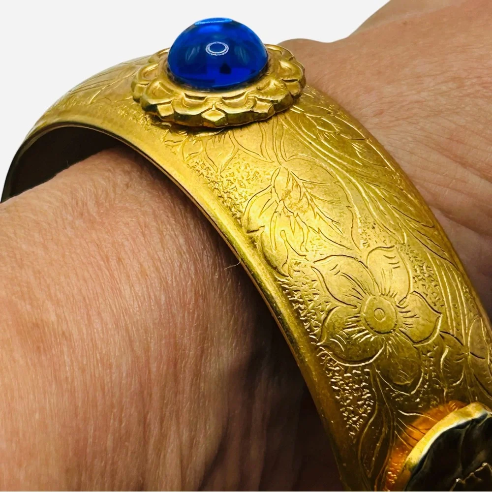 Fabulous Vintage Bangle Bracelet Jeweled Cabochons Art Nouveau Lady